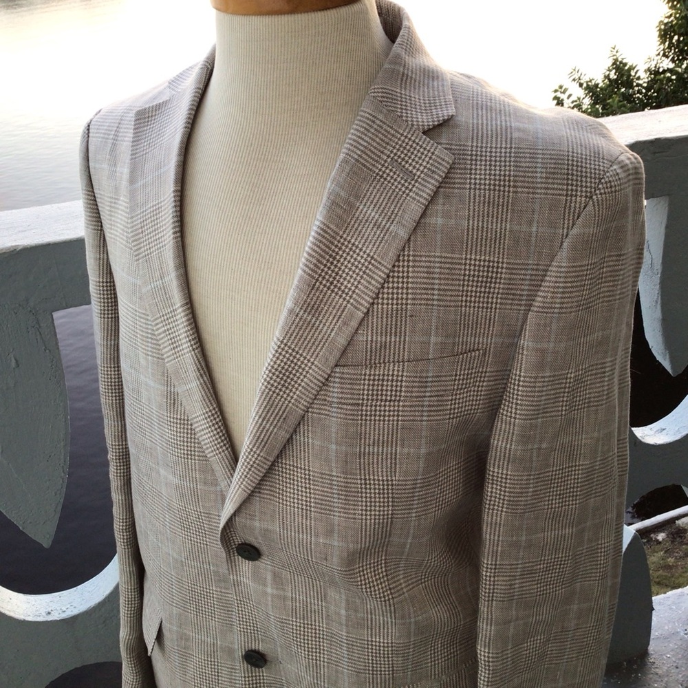 Ralph Lauren Black Label 100% Linen Blue and Gray Plaid 2 Button Blazer - Picture 3 of 16